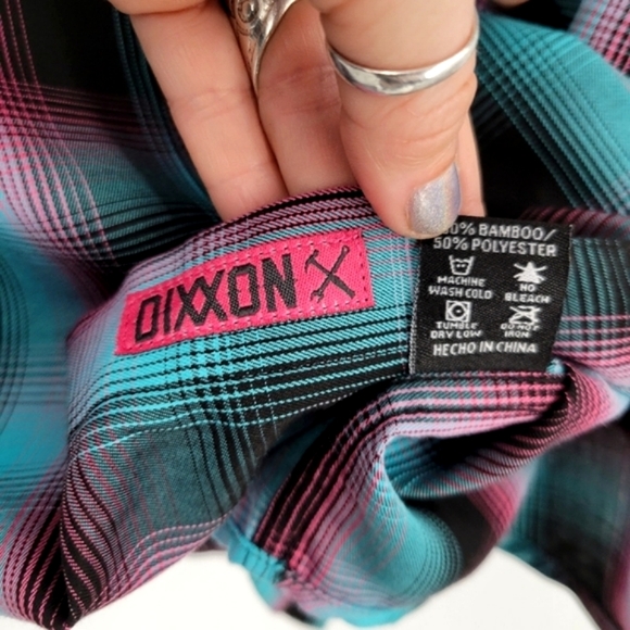 DIXXON Shreddy Bamboo Short Sleeve Plaid Button Up Blue, Pink - Picture 13 of 15